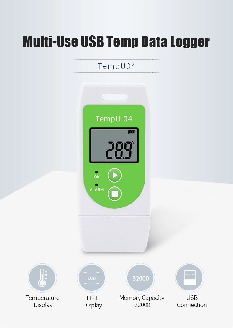 Tempu04 USB Temperature Data Logger Recorder 32000 Points to Record Drug Storage Temperatures